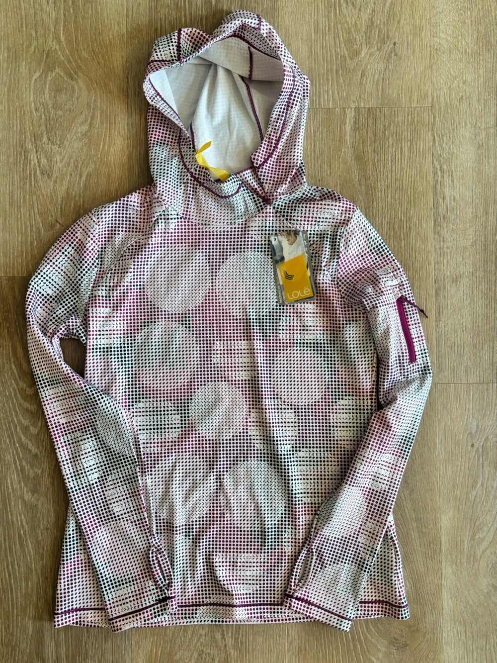 Lole Women's Hooded Pullover - Pink, White, Black Dot Print